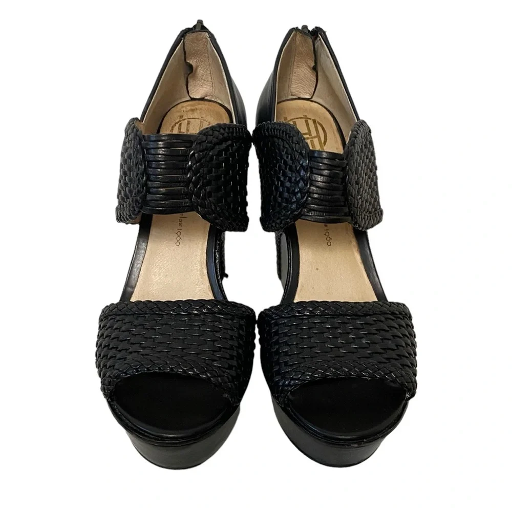 House of Harlow 1960 Eden Woven Detail Platform‎ Holiday Chic Wedge Heels Black - Picture 6 of 15